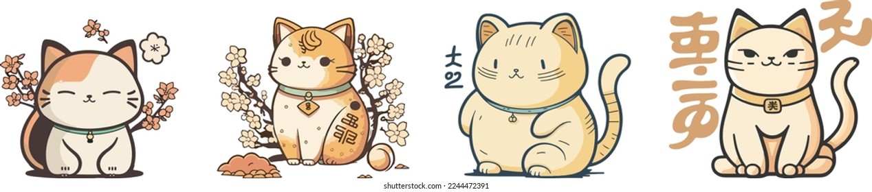 set of cute Chinese new year 2023 cat. Animal holidays cartoon characters. Isolated on white background.  year of the cat zodiac signs. Chinese New Year Lunar 2023. Text: New year cat