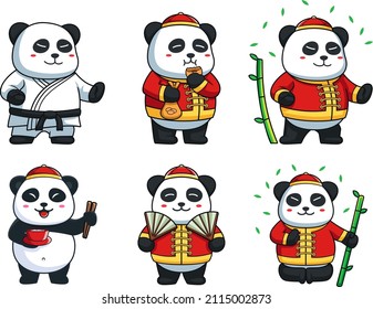 Set of Cute Chinese Panda mascot Illustration