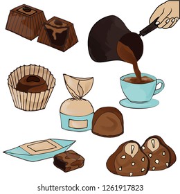 Set of cute chocolate, dessert