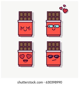 Set Of Cute Chocolate Line Icons