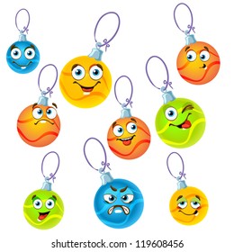 Set of cute Christmas balls on white background