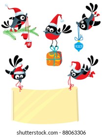 Set with cute Christmas bullfinch birds
