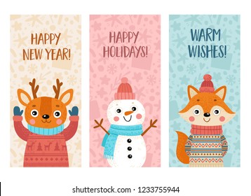 Set of cute Christmas cards with animals.
