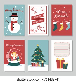 Set of cute Christmas cards, vector illustration.