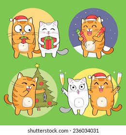 Set of cute Christmas cat characters