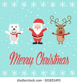 Set of cute Christmas character Santa Claus, polar bear and Christmas reindeer . Vector illustration.