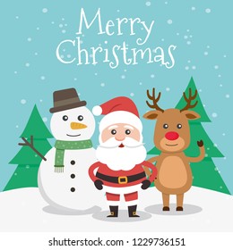 Set of cute Christmas character. Vector illustration