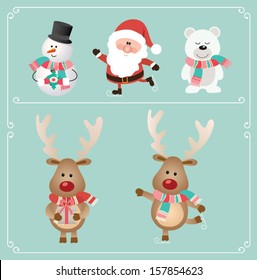 Set of cute Christmas character. Vector illustration