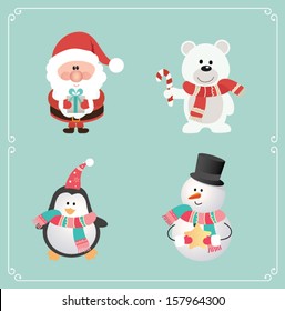 Set of cute Christmas character. Vector illustration