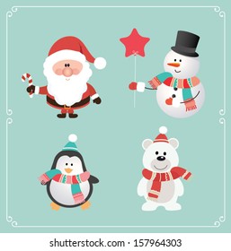 Set of cute Christmas character. Vector illustration