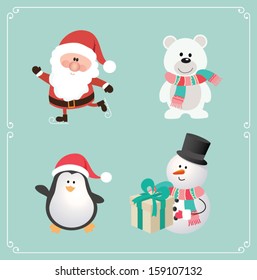 Set of cute Christmas character. Vector illustration