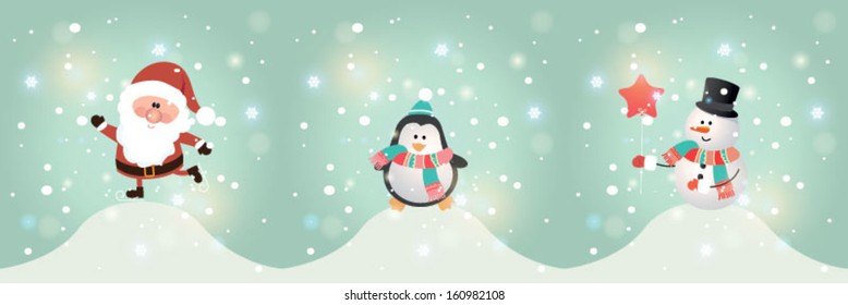 Set of cute Christmas character. Vector illustration