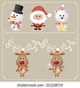 Set of cute Christmas character. Vector illustration