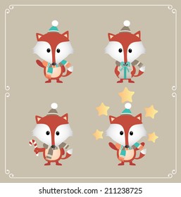 Set of cute Christmas character. Vector illustration