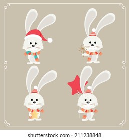 Set of cute Christmas character. Vector illustration