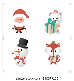 Set of cute Christmas character. Vector illustration