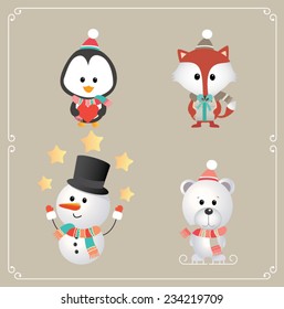 Set of cute Christmas character. Vector illustration