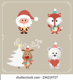 Set of cute Christmas character. Vector illustration