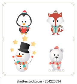 Set of cute Christmas character. Vector illustration