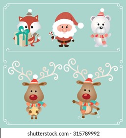 Set of cute Christmas character. Vector illustration