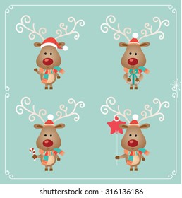 Set of cute Christmas character. Vector illustration