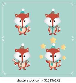 Set of cute Christmas character. Vector illustration