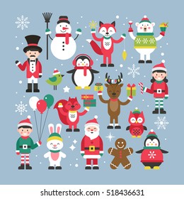 Set of cute christmas characters for graphic and web design