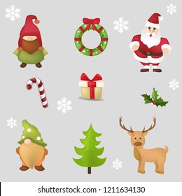 Set of cute christmas characters great for Christmas, New Year, winter, kids, graphic and web design.