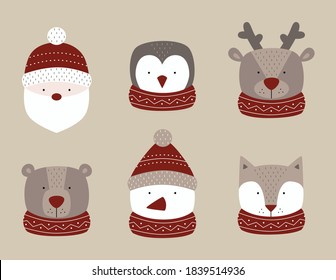 Set of cute Christmas characters. Vector illustration. Scandinavian style flat design. Concept for kids print, posters, cards, banners and stickers.