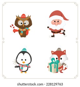 Set of cute Christmas characters. Vector illustration