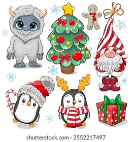 Set of Cute Christmas design elements on a white background