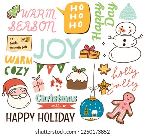 Set of cute Christmas doodle background