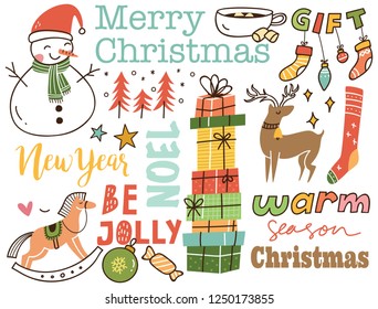 Set of cute Christmas doodle background