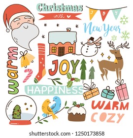 Set of cute Christmas doodle background