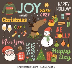 Set of cute Christmas doodle background
