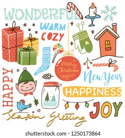Set of cute Christmas doodle background