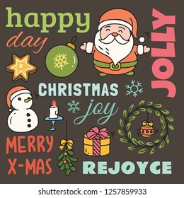 Set of cute Christmas doodle background