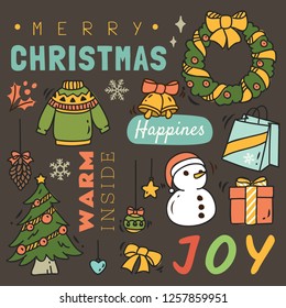 Set of cute Christmas doodle background