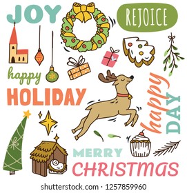 Set of cute Christmas doodle background