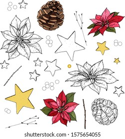 set of cute christmas doodles vector