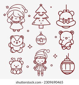 Set of Cute Christmas Elements Vector