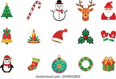 Set of cute Christmas elements vector icon illustration 