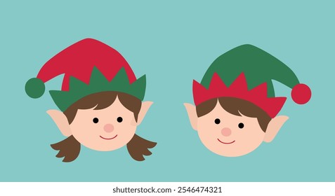 Set of cute Christmas elf head flat stock vector illustration.
Santa's helper.
Merry Christmas and happy holidays.