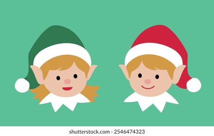 Set of cute Christmas elf head flat stock vector illustration.
Santa's helper.
Merry Christmas and happy holidays.