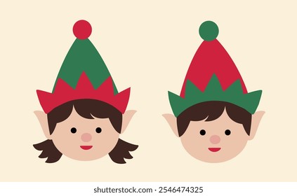 Set of cute Christmas elf head flat stock vector illustration.
Santa's helper.
Merry Christmas and happy holidays.