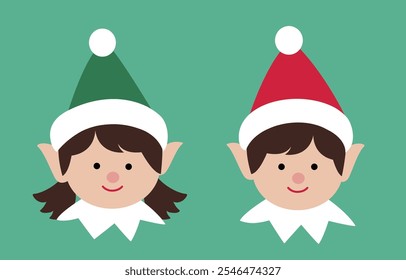 Set of cute Christmas elf head flat stock vector illustration.
Santa's helper.
Merry Christmas and happy holidays.