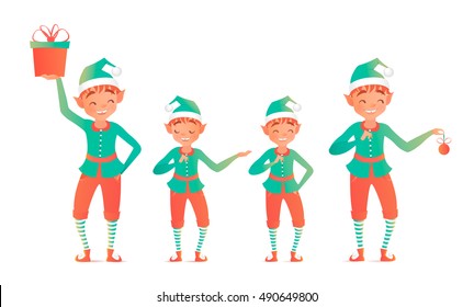 Set of cute christmas elves. Vector illustration. Little child