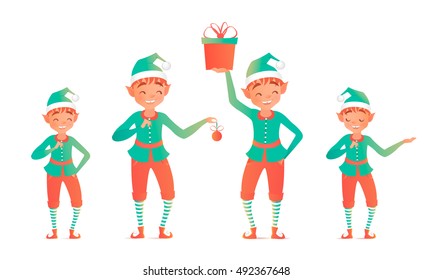 Set of cute christmas elves. Vector illustration. Little child