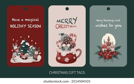 Set of cute Christmas gift tags water color theme. Vector greeting card designs in holiday celebration.happy new year