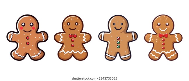 Set cute christmas gingerbread man in flat style isolated on white background. Vector illustration